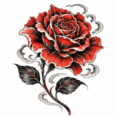A single rose rendered in Japanese tattoo style
