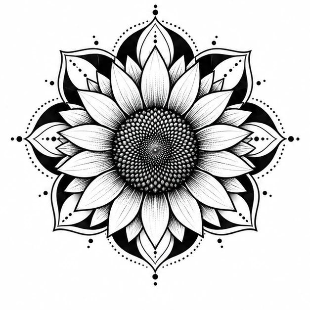 Sunflower rosette in Mandala tattoo style