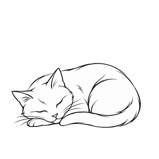 Sleeping cat in Minimalist tattoo style