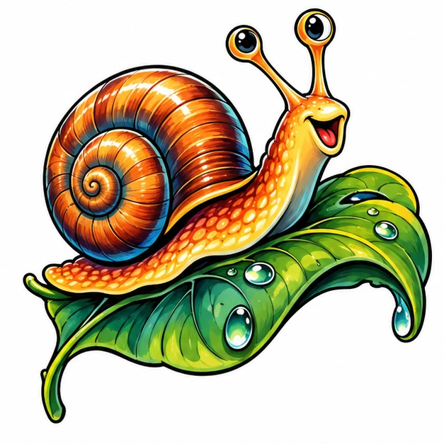 Snail and leaf in New School tattoo style