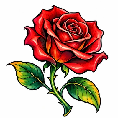 A single rose rendered in New School tattoo style