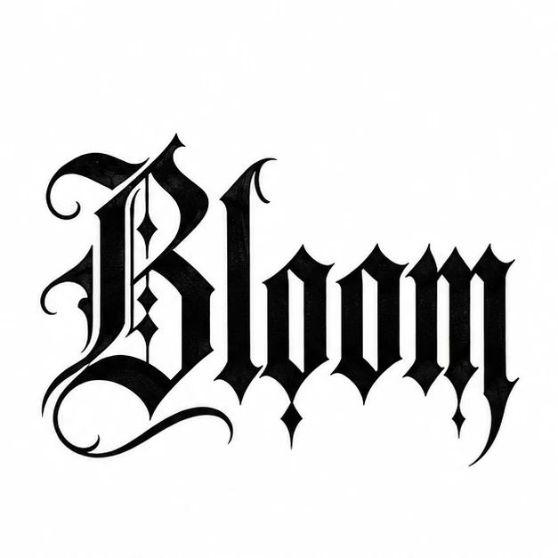 Word bloom in Old English / Blackletter tattoo style