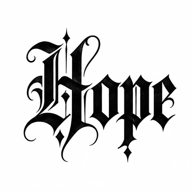 Word hope in Old English / Blackletter tattoo style