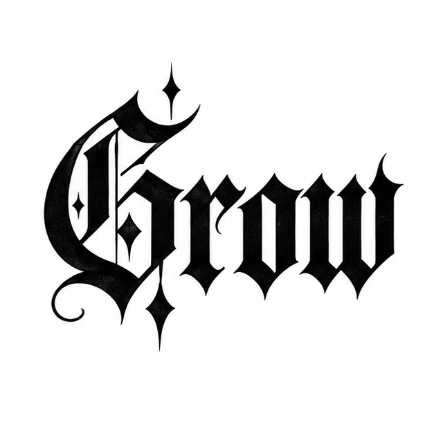 Word grow in Old English / Blackletter tattoo style
