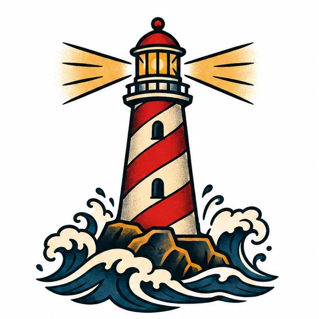 Lighthouse in Old School / Sailor tattoo style
