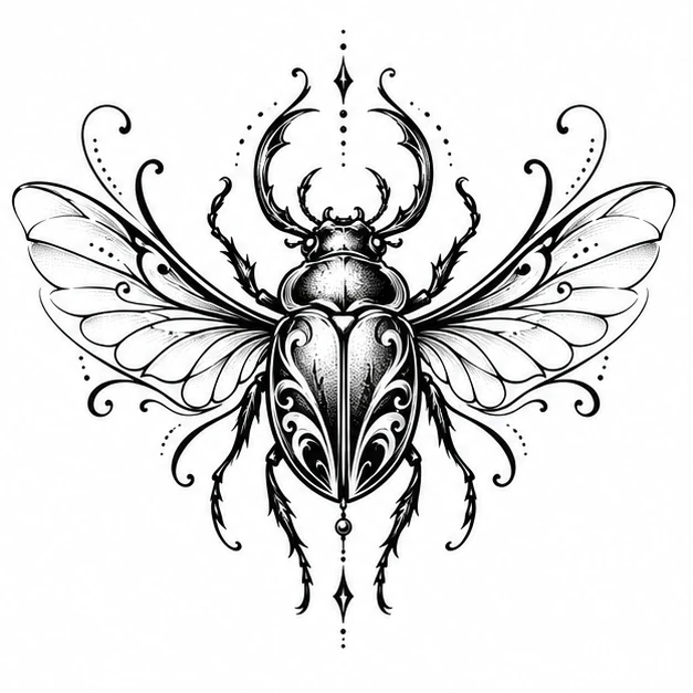 Winged beetle in Ornamental tattoo style