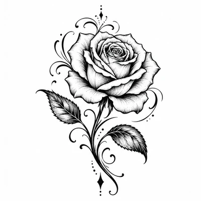 A single rose rendered in Ornamental tattoo style