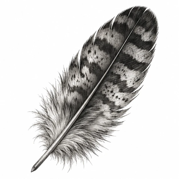 Owl feather in Realism Black & Grey tattoo style