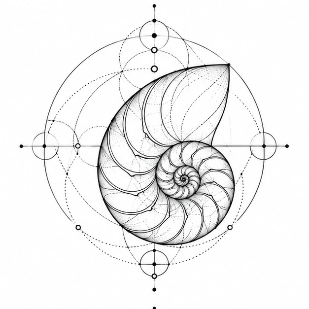 Spiral nautilus in Sacred Geometry tattoo style