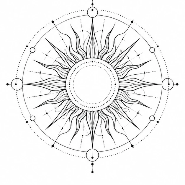 Sunburst circles in Sacred Geometry tattoo style