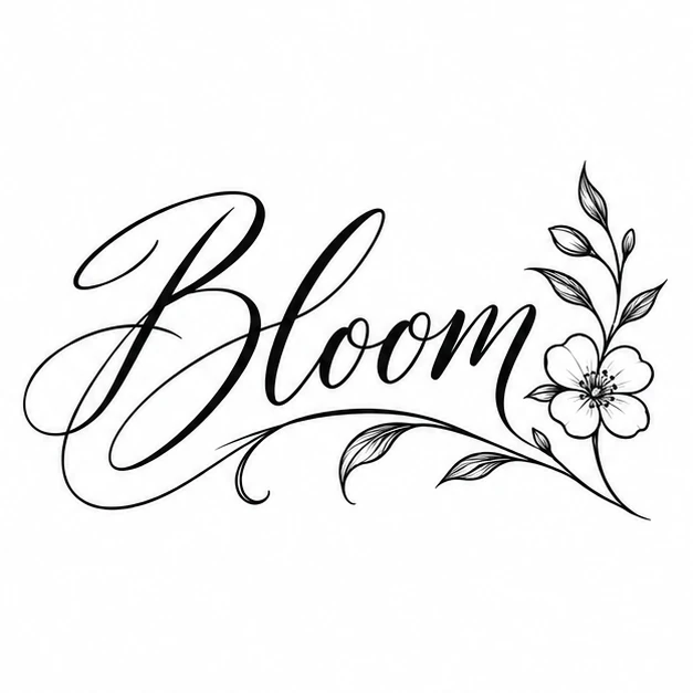 Word bloom in Script tattoo style