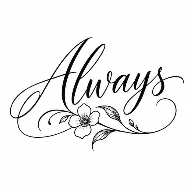 Word always in Script tattoo style