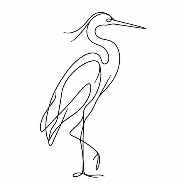 Heron in Single Line tattoo style