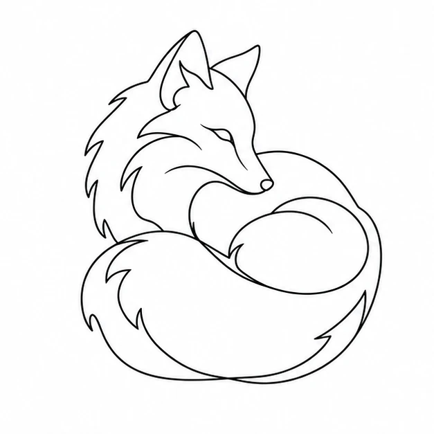 Curled fox in Single Line tattoo style