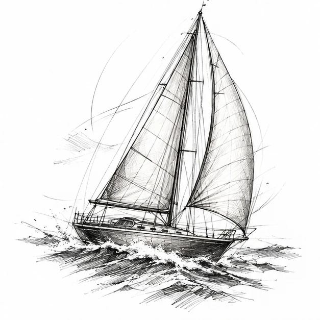Sailing boat in Sketch tattoo style