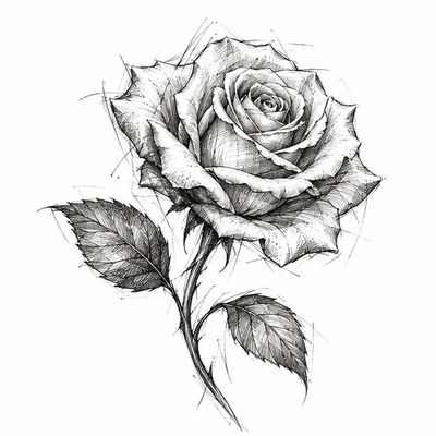 A single rose rendered in Sketch tattoo style