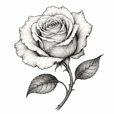 A single rose rendered in Surrealism tattoo style