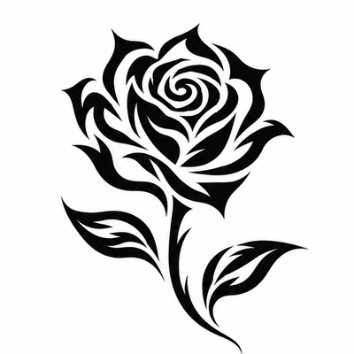 A single rose rendered in Tribal tattoo style