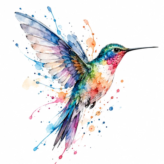 Hummingbird in Watercolor tattoo style