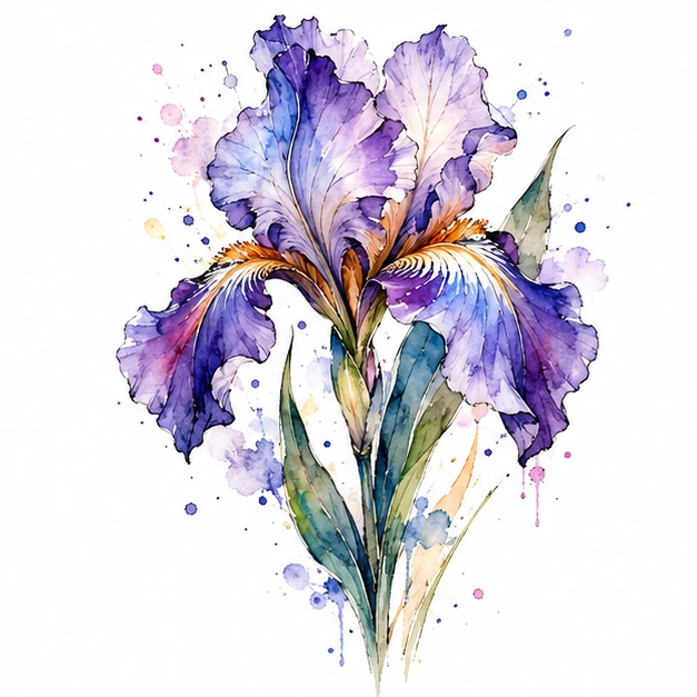 Iris blossom in Watercolor tattoo style