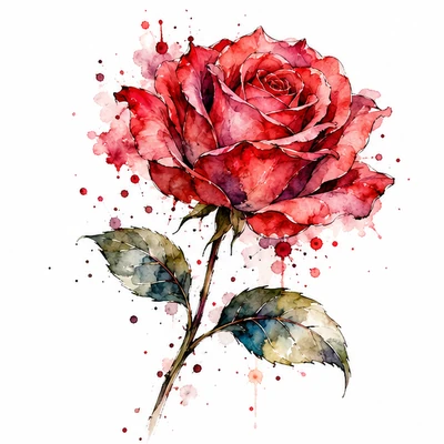 A single rose rendered in Watercolor tattoo style
