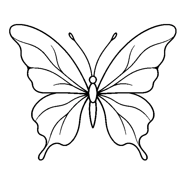 Original a butterfly with balanced open wings, minimal black line stencil on white