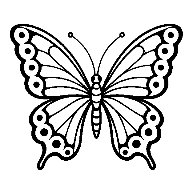 Original a butterfly with balanced open wings, traditional black line stencil on white