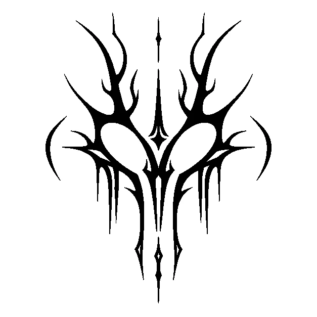 Original an abstract branching symmetrical sigil, blackwork black line stencil on white