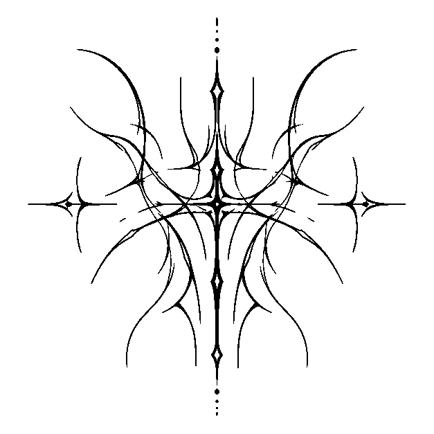 Original an abstract branching symmetrical sigil, fine line black line stencil on white