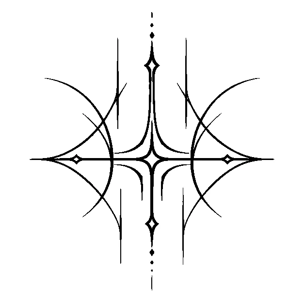 Original an abstract branching symmetrical sigil, minimal black line stencil on white