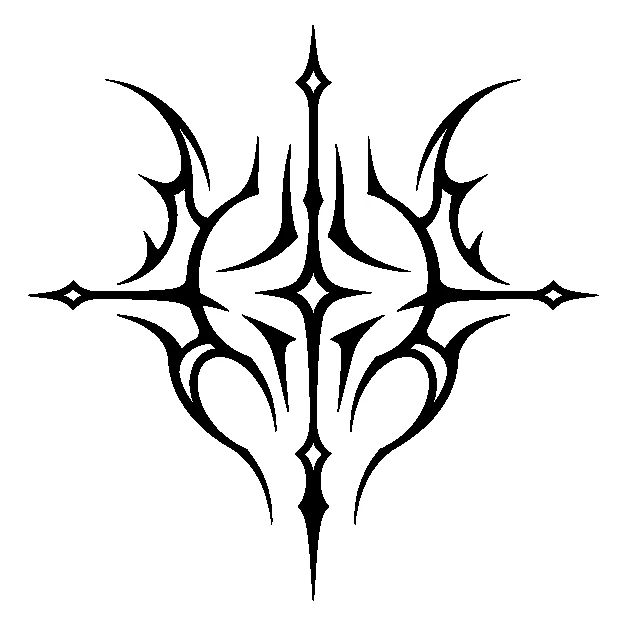 Original an abstract branching symmetrical sigil, traditional black line stencil on white
