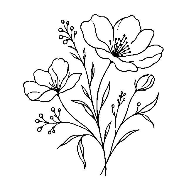 Original a loose wildflower arrangement, minimal black line stencil on white