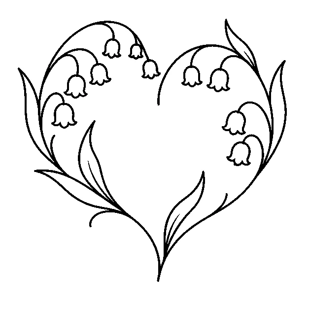 Original a botanical heart shape, minimal black line stencil on white