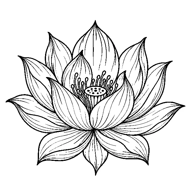 Original an open lotus blossom, fine line black line stencil on white