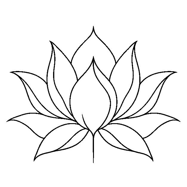 Original an open lotus blossom, minimal black line stencil on white