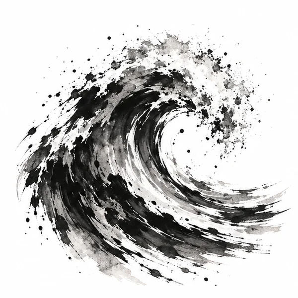 Ocean wave in expressive black ink tattoo illustration