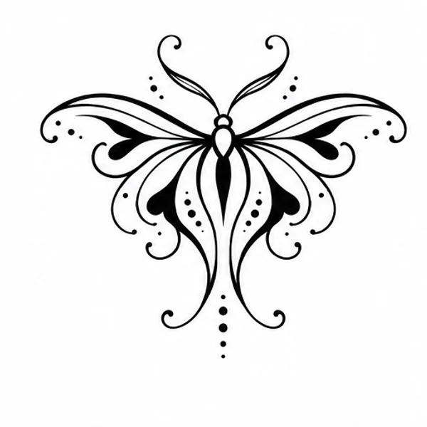 Flowing ornamental moth flourish tattoo illustration