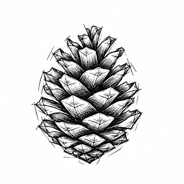 Pine cone drawn in gestural ink tattoo illustration