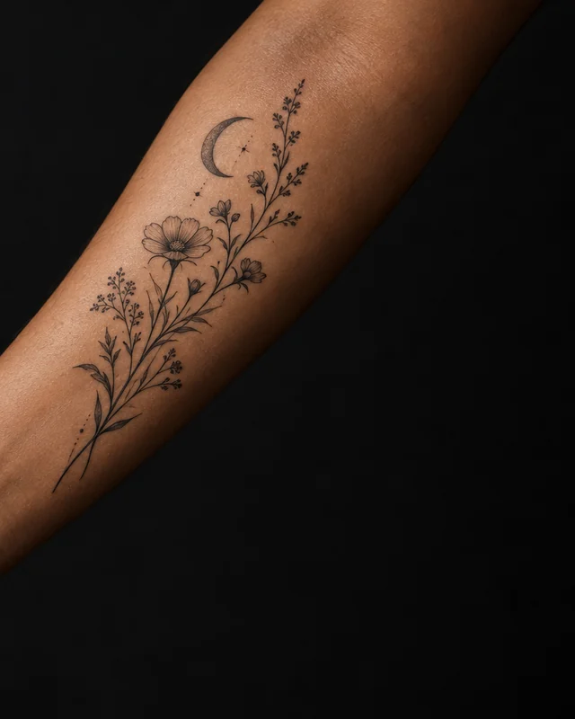 Original botanical tattoo on an anonymous adult forearm